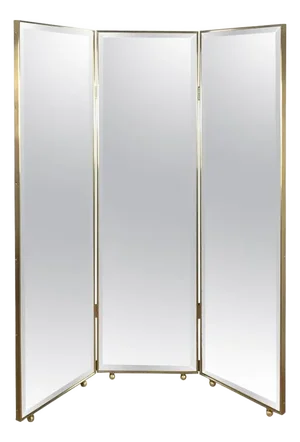 Mirrored Three Panels Brass Frame Screen from Pescetta