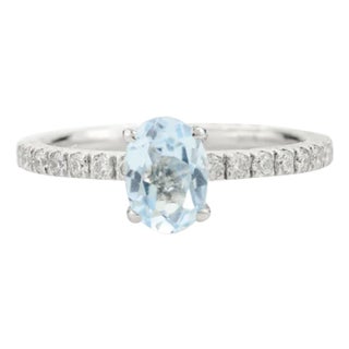 Modern Blue Topaz Diamond Ring Size 7 for Mother's Day Gift For Sale