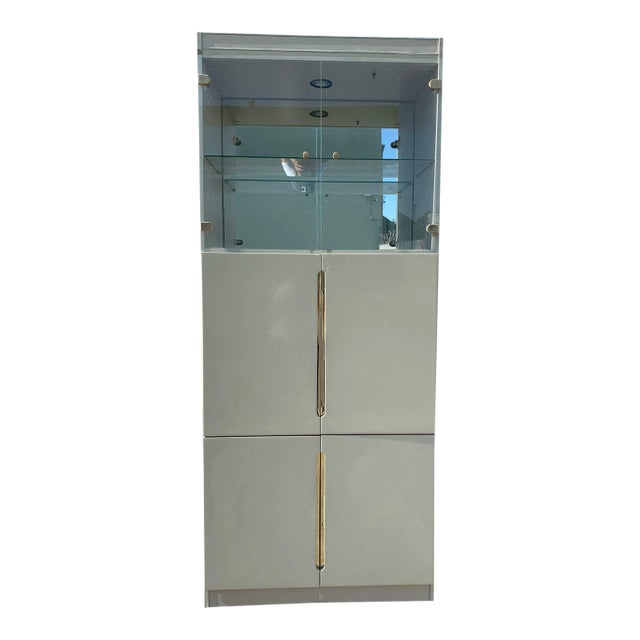 1970s Lit Laminate and Brass Display Cabinet Attributed to Milo Baughman For Sale