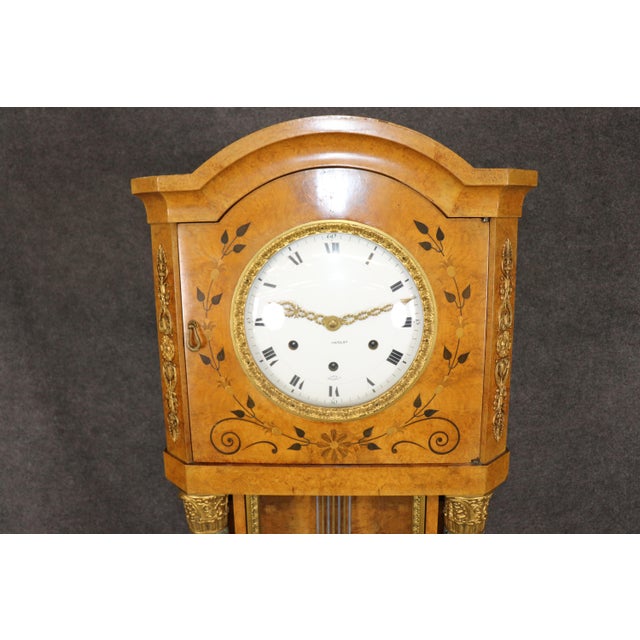 Traditional Antique French Empire Style Bronze and Marble Mounted Tall Case Clock For Sale - Image 3 of 15