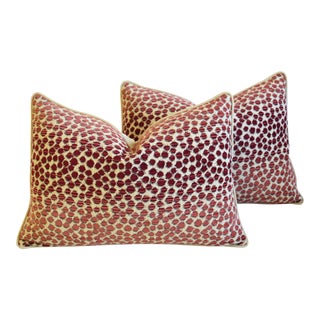 Designer Leopard Spot Chenille/Velvet Feather & Down Pillows 26" X 18" - Pair For Sale