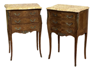 Louis XV Style Bedside Tables in Rosewood and Oak with Marble Tops, 1960s, Set of 2
