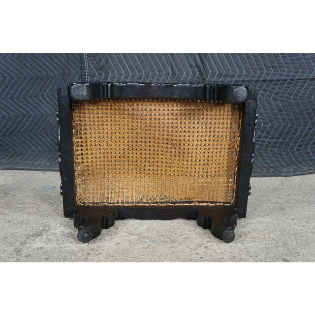 Rare Antique Anglo-Indian Ceylonese Ebony Carved Woven Wicker Footstool 18" For Sale - Image 15 of 16