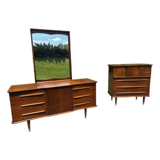 Mid Century United Long Dresser and Tall Boy For Sale