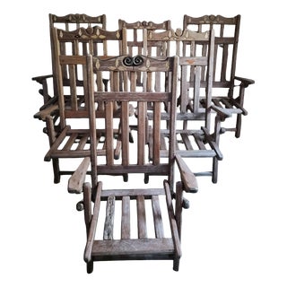 Vintage American Folding Hardwood Lounge Chairs, 1940s, Set of 6 For Sale