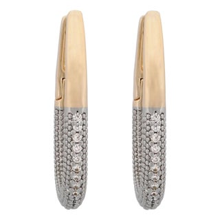 Pave Diamonds Gold Hoop Earrings, A Pair For Sale