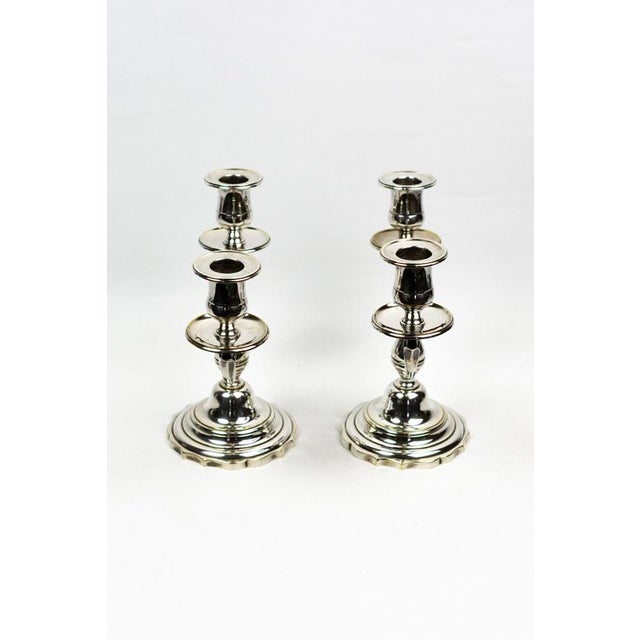 1930s Two-Light Candlesticks in Silver-Plated Metal, 1890s, Set of 2 For Sale - Image 5 of 13
