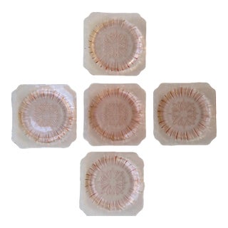 Vintage Boho Chic Pink Floral Depression Glass Dessert Plates -Set of 5 For Sale