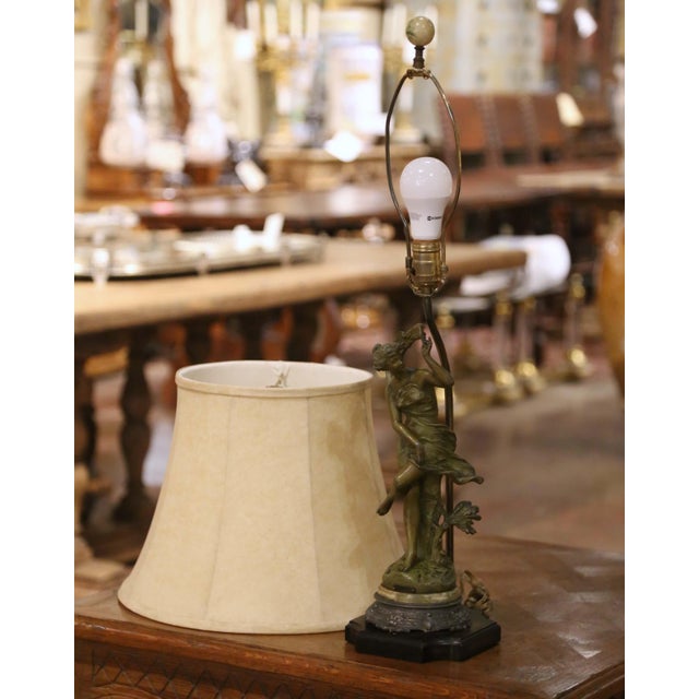 Stone 19th Century French Spelter Figural Lamp “Coup De Soleil” Signed Ferrand For Sale - Image 7 of 13