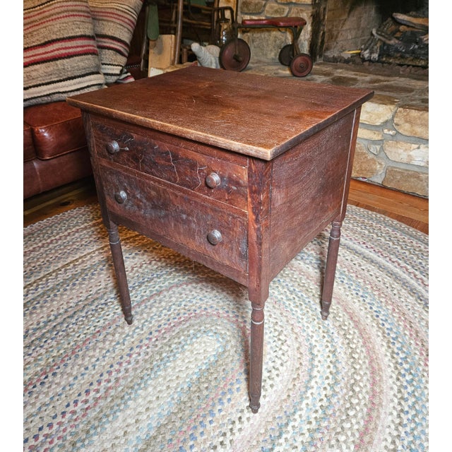 American Antique Early 19th Century American Federal Cherry and Veneer 2 Draw Sewing Table For Sale - Image 3 of 18