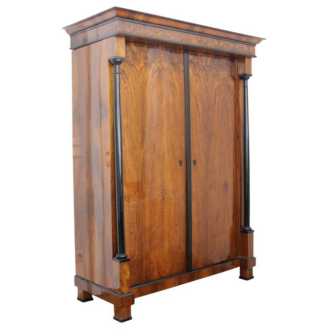 Biedermeier Armoire, Walnut Veneer and Full Columns, Austria, circa 1820 For Sale - Image 18 of 18