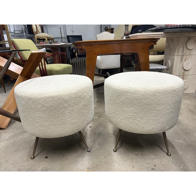 1950s Pair of Italian Modern Ottomans With Brass Legs | Chairish