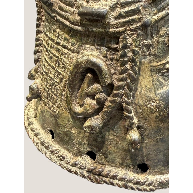 Vintage African Benin Edo Style Cast Brass Bronze Ceremonial Head Sculpture 7.5" For Sale - Image 10 of 15