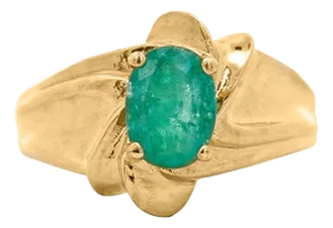 Vintage 1.44 Carat Oval Cut Emerald in 14k Gold Textured Statement Ring, Size 8