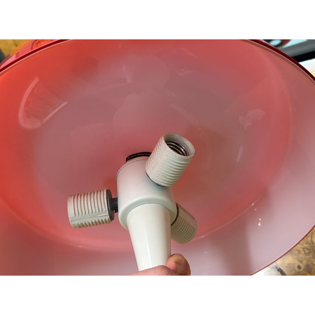 Metal 1960s Mod White Tulip Based + Red Glass Lamp by Temde of Switzerland For Sale - Image 7 of 8