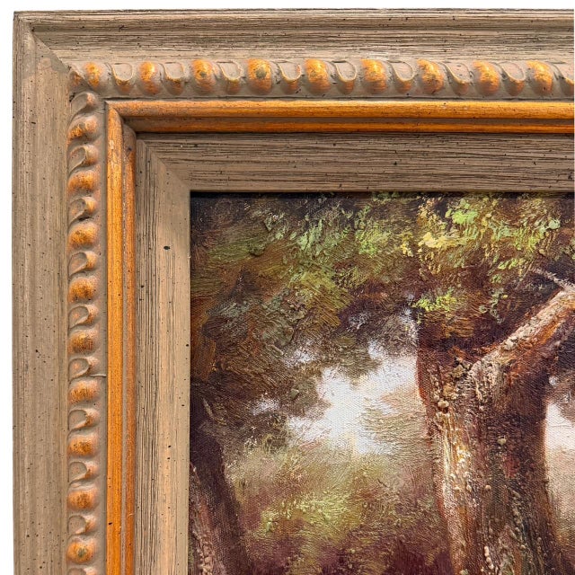 Mid 20th Century Mid 20th Century Large Framed Pastoral Sheep Landscape Oil-Based Impasto/Acrylic Painting on Canvas – Flock Drinking at Stream For Sale - Image 5 of 7