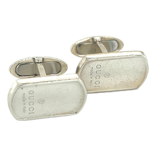 1990s Gucci Estate Mens Cufflinks Sterling Silver, 2 Pieces For Sale