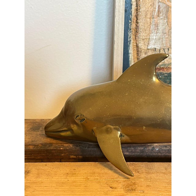 Mid-Century Modern Vintage Brass Mid Century Modern Dolphin Figurine For Sale - Image 3 of 7