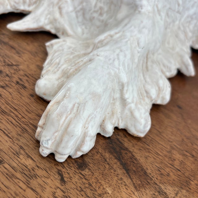 Glass Antique French Faience Normandy Terracotta White Bavent Spaniel Dog For Sale - Image 7 of 11