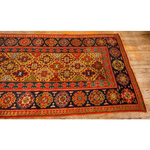 Textile 1880s Yellow Antique Geometric Tribal Knotted Wool Caucasian Tallish Runner Rug For Sale - Image 7 of 8