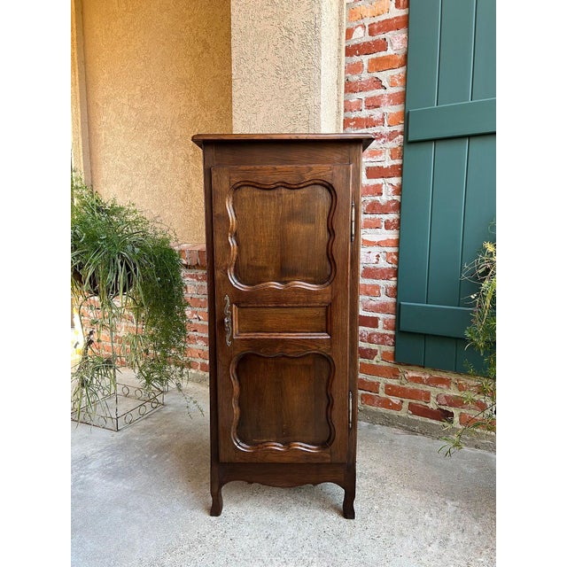 Petite Vintage French Provincial Armoire Cabinet Louis XV Linen Cupboard C1940 For Sale - Image 4 of 18