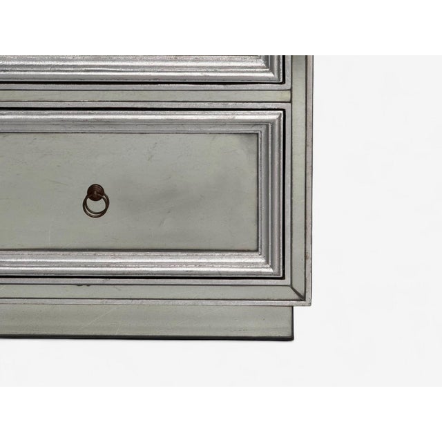 Hollywood Regency Style, Silver Leaf, Distressed Glass, Mirrored Nightstands For Sale - Image 11 of 13