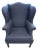 1800s Antique Wingback Blue Linen Chair For Sale