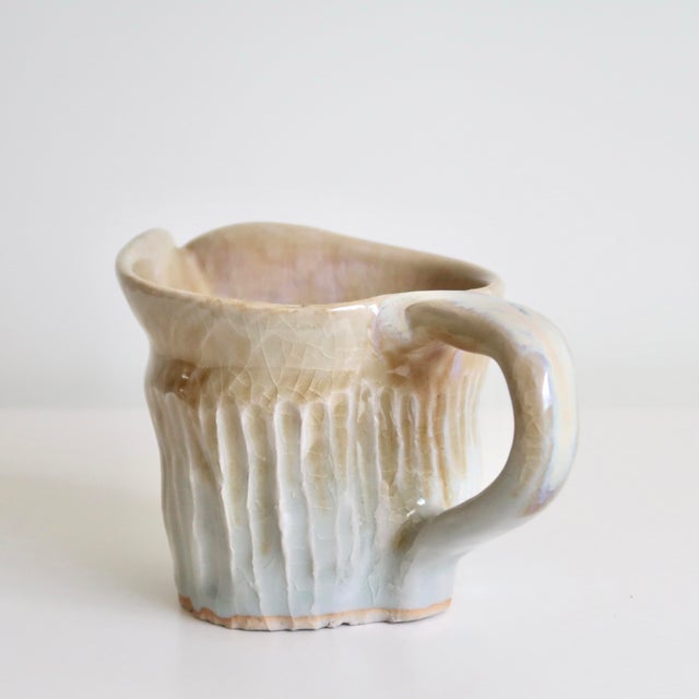 Handmade Small Studio Ceramic Pitcher With Textural Drip Glaze in Organic Earth Tones For Sale - Image 4 of 13