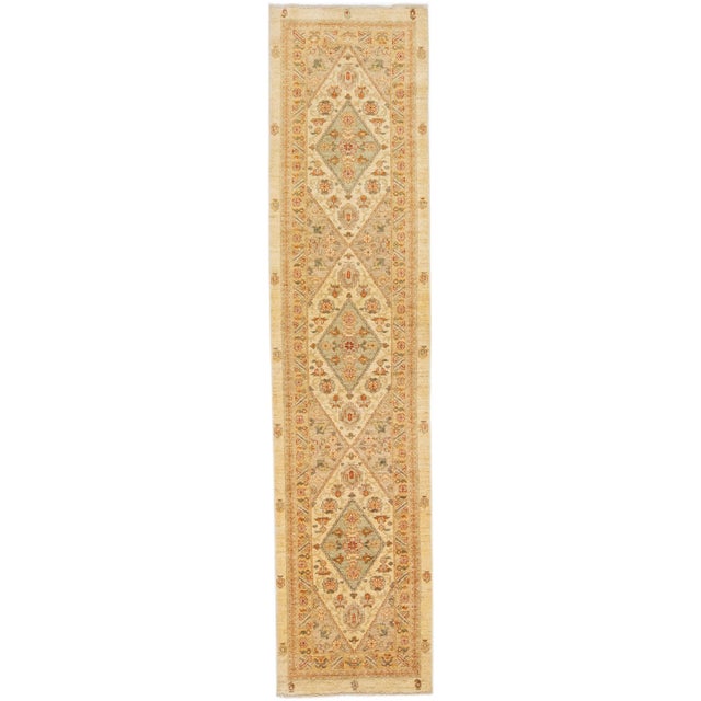 Textile Early 21st Century Contemporary Indian Handmade Beige Floral Wool Runner For Sale - Image 7 of 7