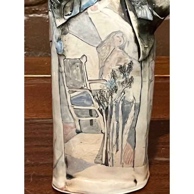 This expressive, slab-built studio ceramic wall teapot is created by listed California ceramicist Gerry Wallace....