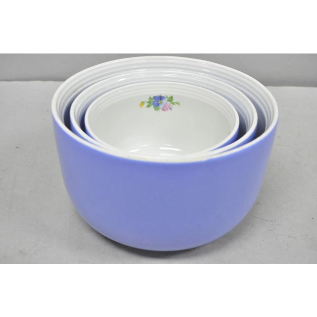 Vintage Hall's "Rose Parade" 1259 Blue Ceramic Nesting Mixing Bowls - Set of 3 For Sale - Image 13 of 13