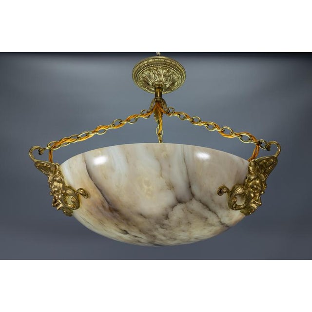 French Neoclassical Style Alabaster and Bronze Pendant Chandelier, 1920 For Sale - Image 17 of 18