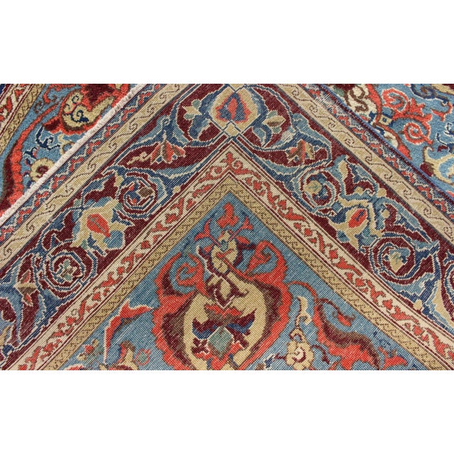 Tribal Antique Sivas Fine Rug With Blue Background Wine Border and Intricate Design For Sale - Image 3 of 11