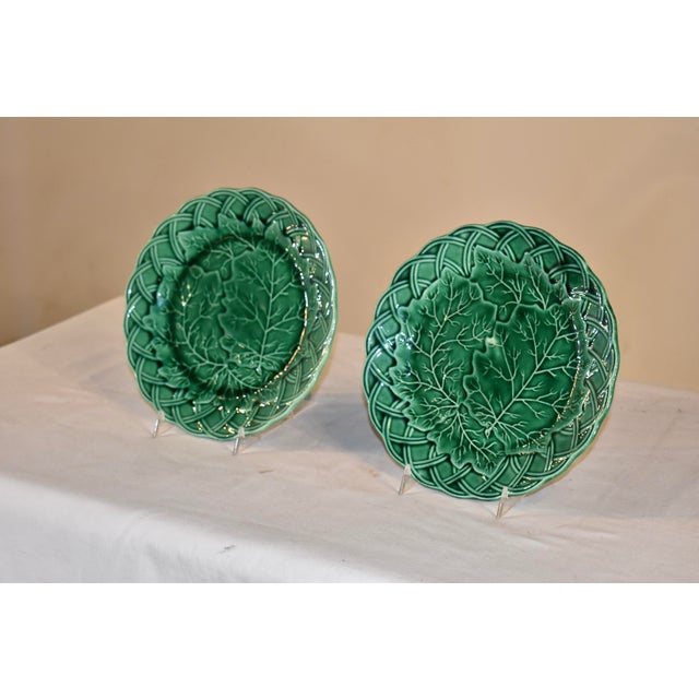 Victorian Pair of 19th Century English Majolica Leaf Plates For Sale - Image 3 of 7