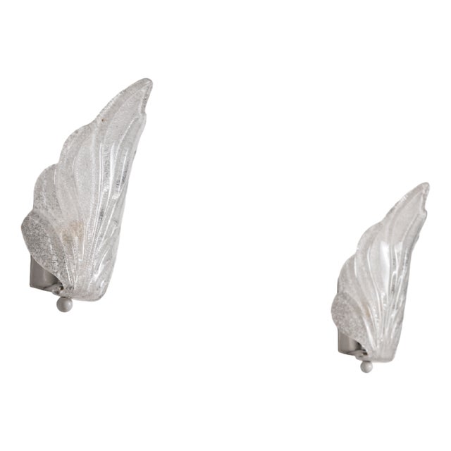 Vintage Glass Leaf Wall Lamps, 1970s, Set of 2 For Sale