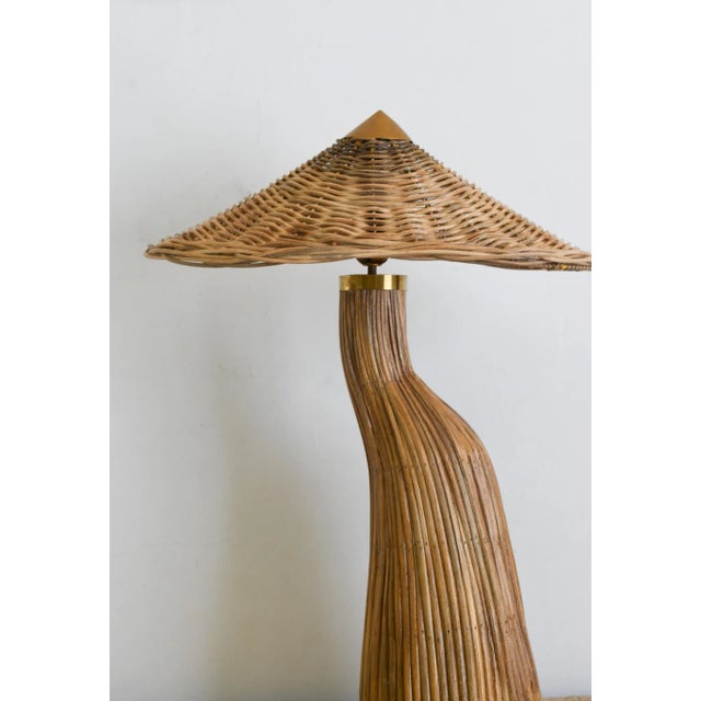 Mid-Century Modern Mid-Century Modern Pencil Reed Rattan Scupltural Shroom Shaped Table Lamp For Sale - Image 3 of 7