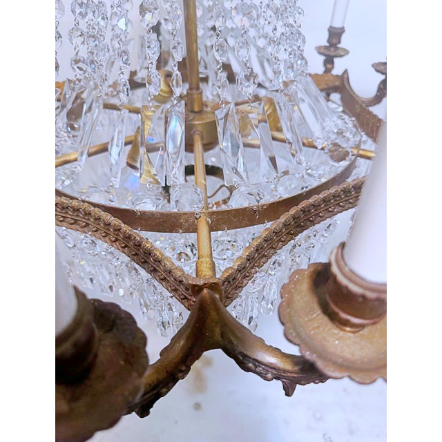 1920s Empire Brass Chandelier With a-Chain Crystals For Sale - Image 16 of 16