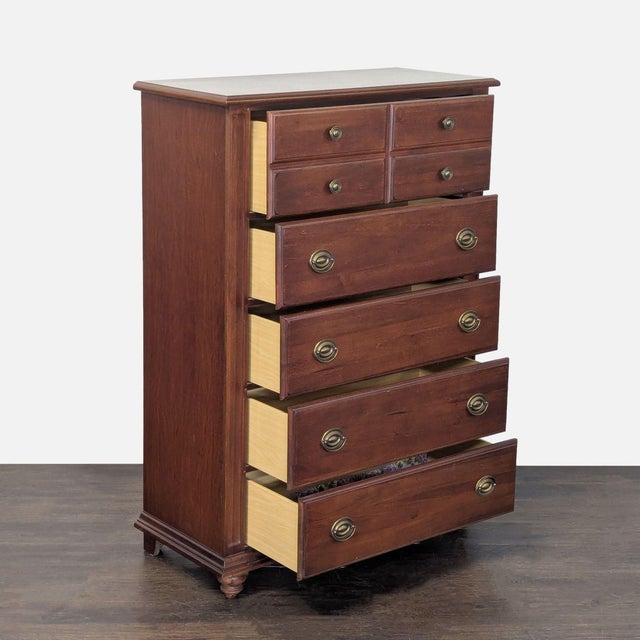 Traditional Broyhill Wooden Dresser With 5 Drawers, Classic Chestnut Finish For Sale - Image 3 of 10