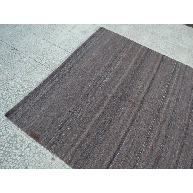 Dark Gray Turkish Gray Kilim Rug 4'11" X 5'1" For Sale - Image 8 of 12