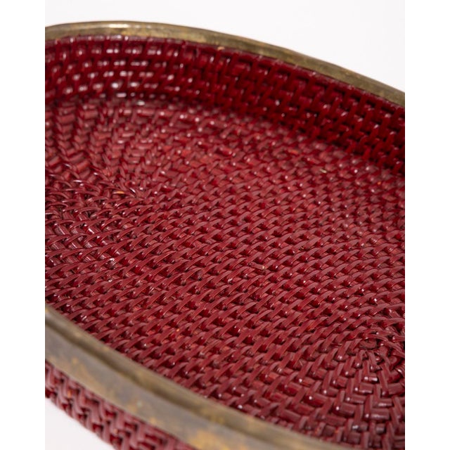 Vintage Italian Wicker and Brass Tray, 1970s For Sale - Image 6 of 11