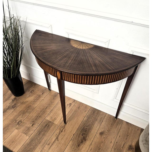 Mid-Century Italian Demi Lune Wood Inlay Wall Console or Side Table, 1960s For Sale - Image 6 of 9