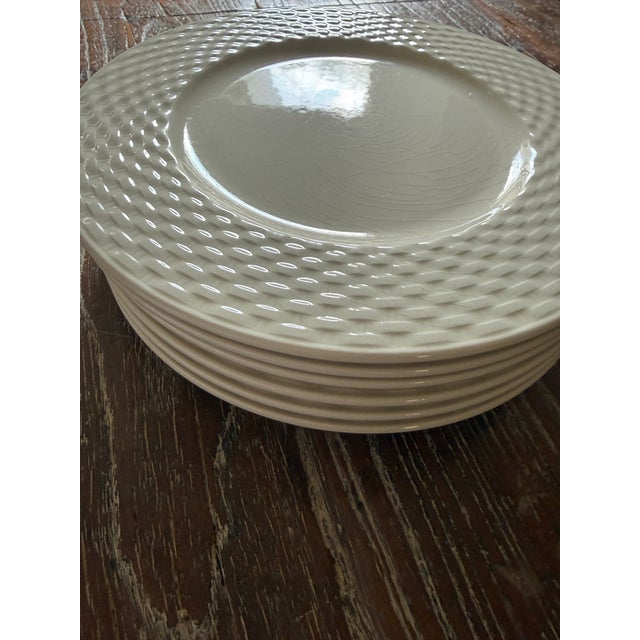 1970s Pagnossin Ironstone Basket Weave Plates 8.25 Inch White Italian Dinnerware Treviso - Set of 6 For Sale - Image 11 of 11