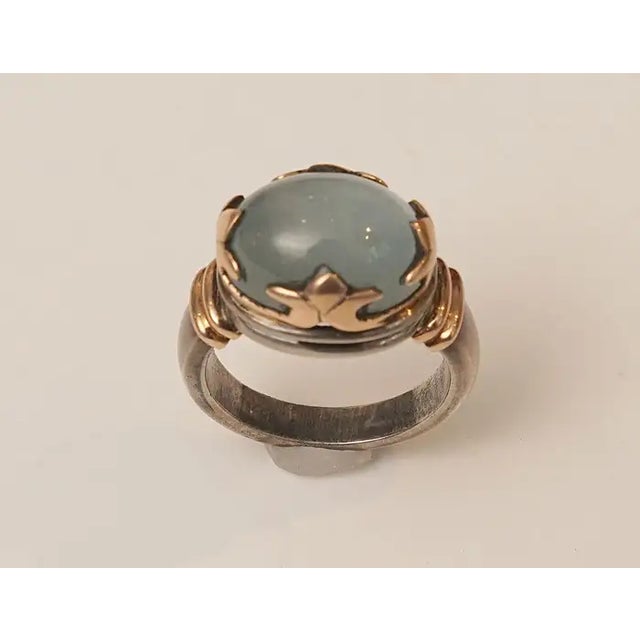 Aquamarine and 18 Karat Gold and Sterling Ring For Sale - Image 4 of 4