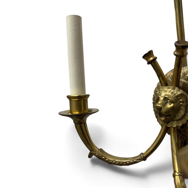 Maison Jansen After Andre Abrus French Neoclassical Brass Sconces- A Pair For Sale - Image 4 of 6