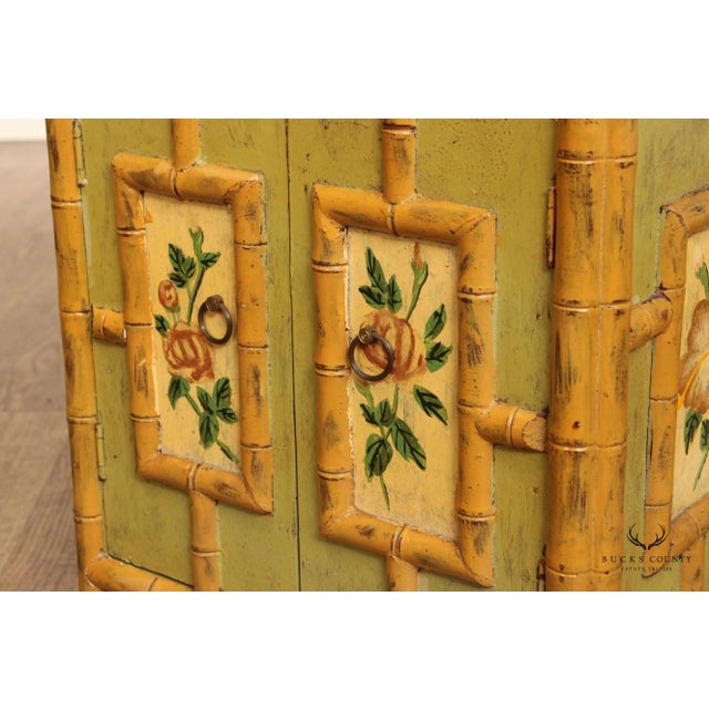 Late 20th Century Vintage Faux Bamboo Paint Decorated Low Two-Door Cabinet For Sale - Image 5 of 13
