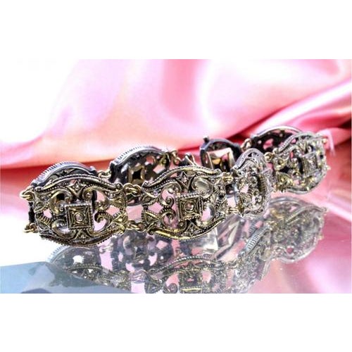 Gold and Silver Bracelet with Central Crowned Diamonds For Sale - Image 11 of 11