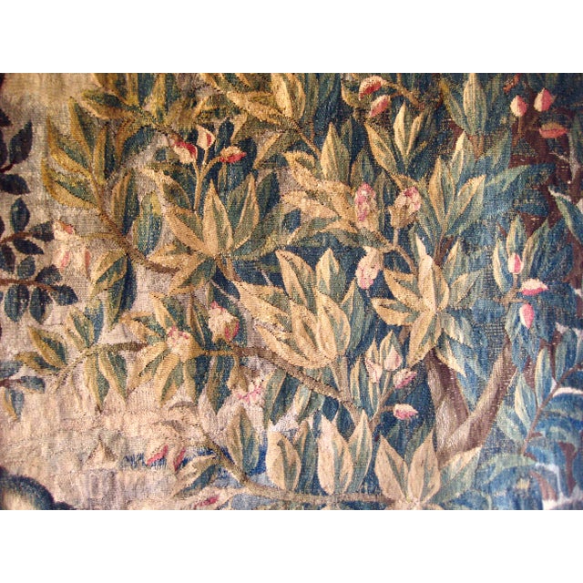 Flemish Verdure Tapestry Two Herons Eating a Frog , Fantasized Giraffe and Boat , Circa 1700 For Sale - Image 14 of 18