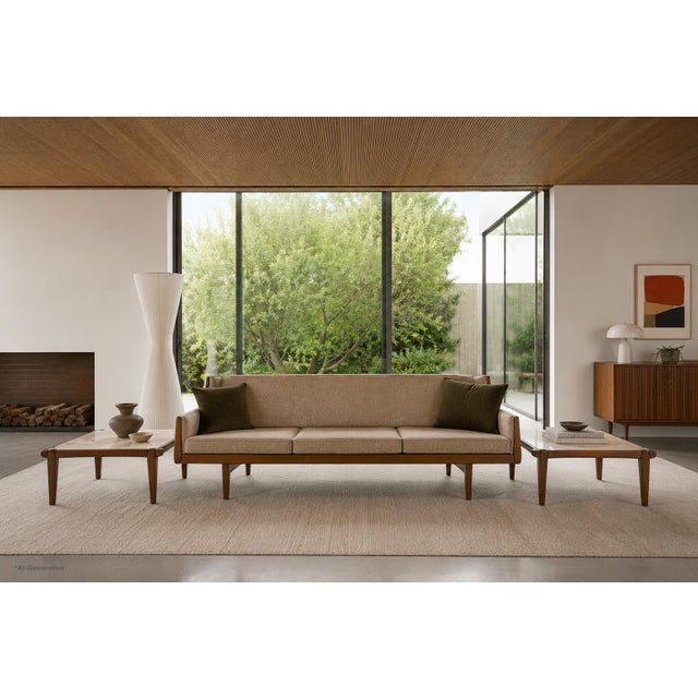 This exceptional pair of mid-century modern side tables beautifully captures the balance of organic materials and...