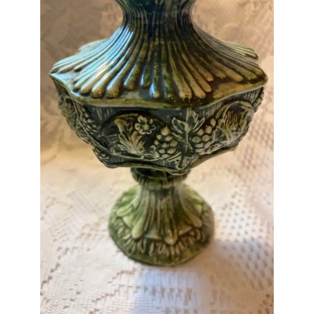 Mediterranean Vintage Candle Holders: 2 Large Green Majolica Stands, 2 Dansk Silverplated, 2 Jeanette, & 2 Mini Flower Vases With Vintage Marbles For Sale - Image 3 of 11