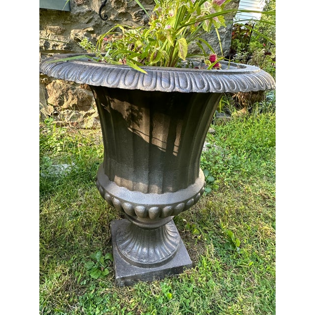 1990s Estate-Sized Cast Metal Garden Urns, A Pair For Sale - Image 4 of 12